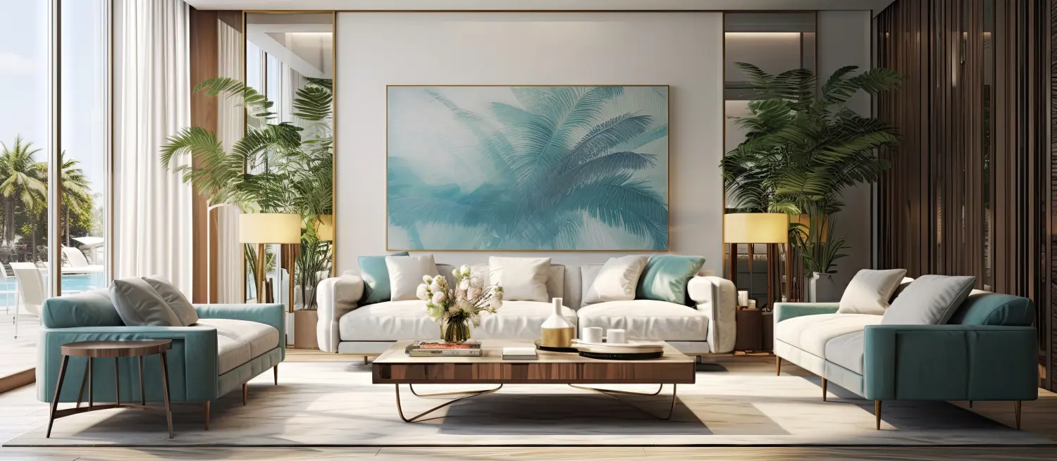 Eine großzügige und trendige Wohnung in Miami wird in einer detaillierten Abbildung dargestellt